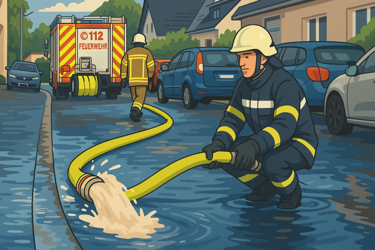 Fahrbahn / Gehweg überschwemmt