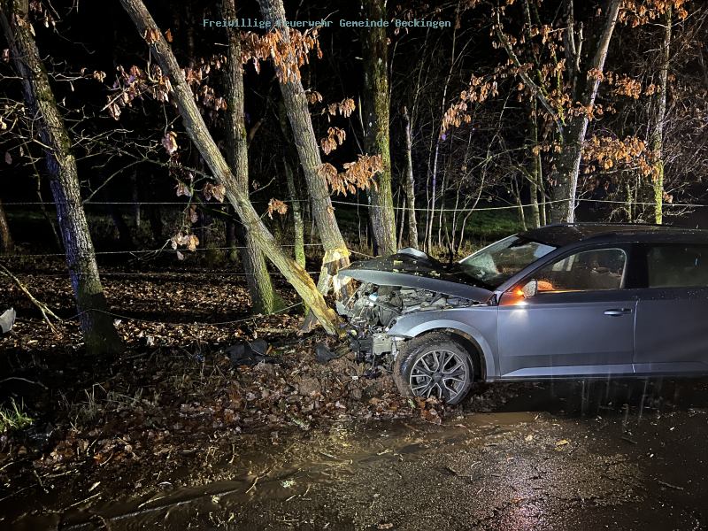 Baum droht nach Verkehrsunfall umzustürzen